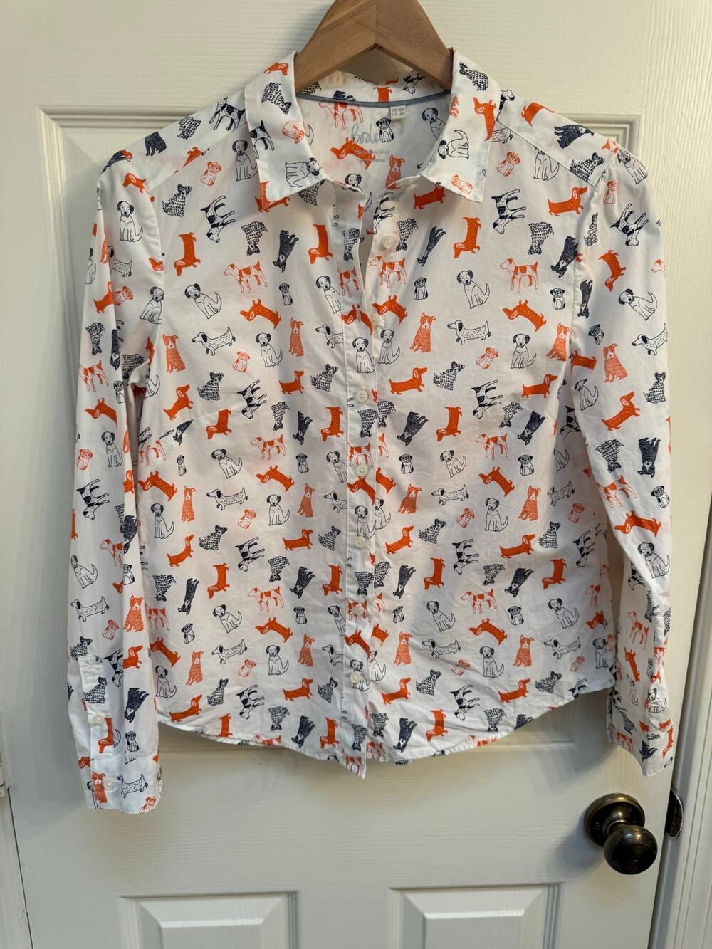 Womens Boden Dog Print Button Up Shirt Size 6P